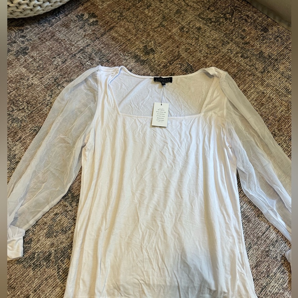 New with Tags ELOQUII square neck long sleeve cream top with sheer sleeves